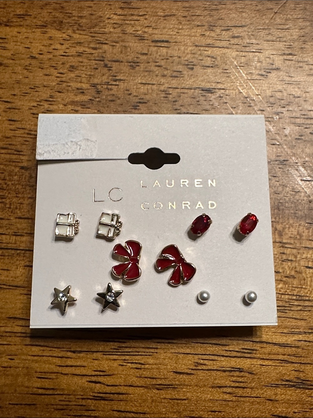 LC Lauren Conrad Red Enamel Bow and Ruby Stud Earring Set